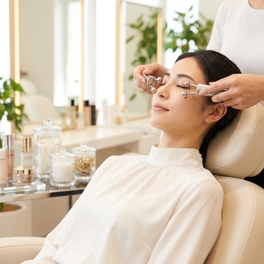 眼精疲労ケアの様子